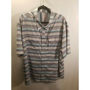 Swiss Tec Mens 3X Blue/Gray Striped Short sleeve Shirt Hiking Camping Fishing‎